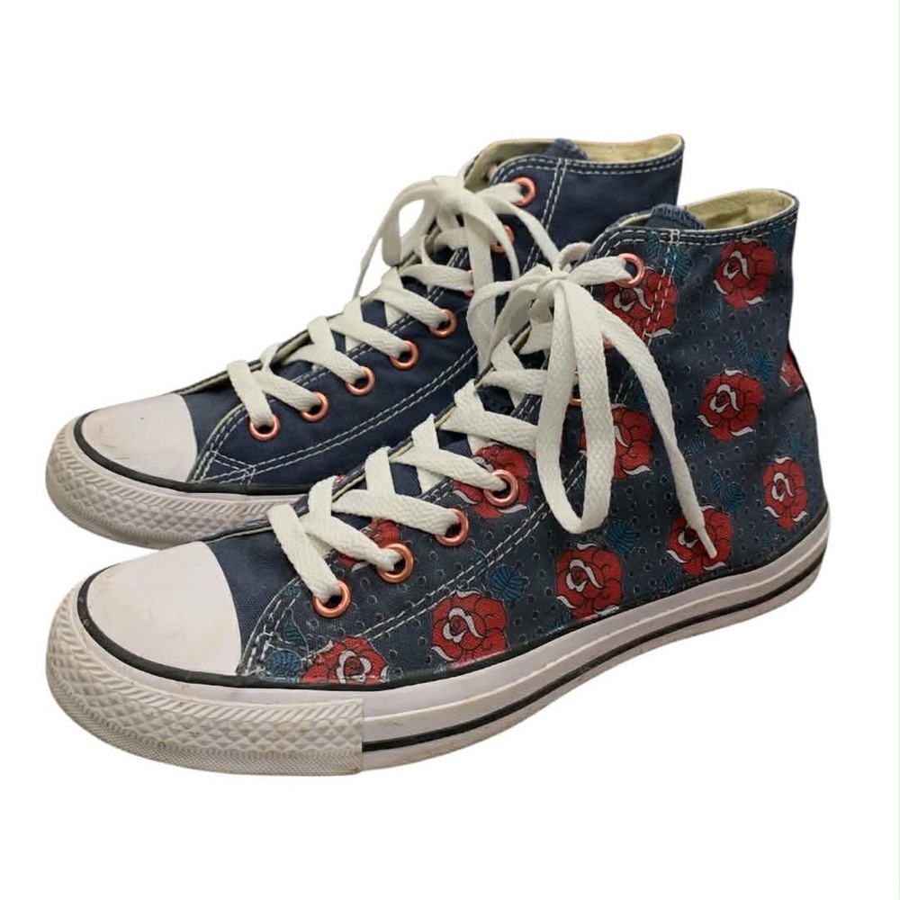 Converse Blue and Red Floral High-Tops S9.5